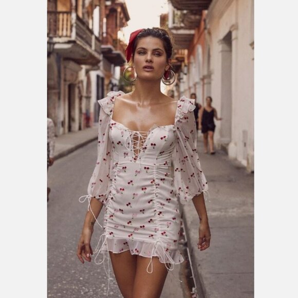 NEW For love & lemons Beaumont Cherry Mini Dress Sz XS